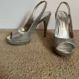 Silver Peep-Toe Slingback Heels